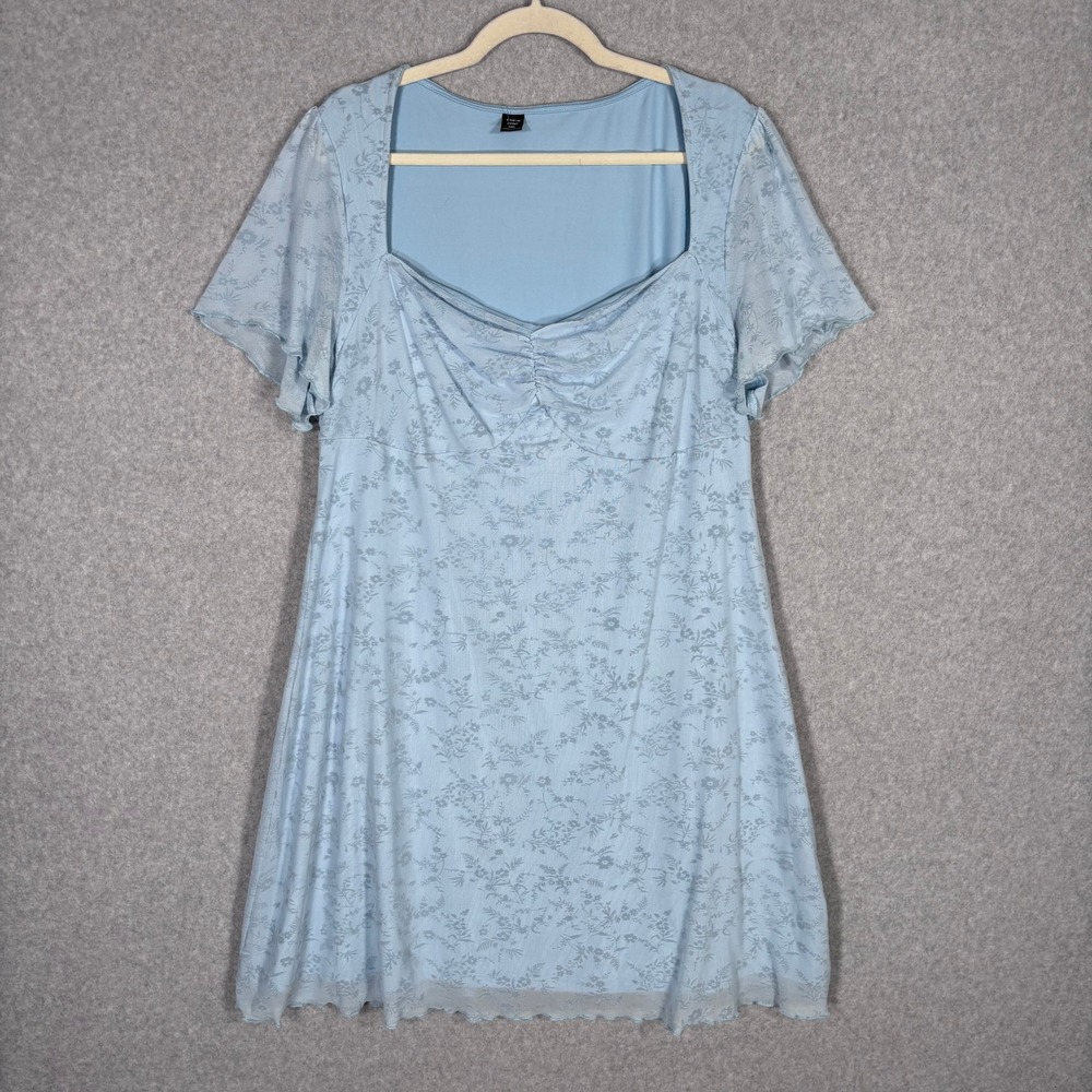 Floral Mesh Babydoll Dress 3XL Blue Milkmaid Velvet Burnout Cottage Coquette